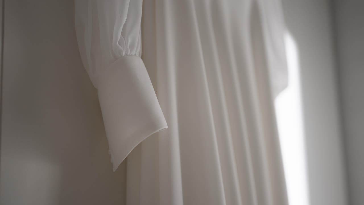 elegante primer plano de una manga de vestido blanco que muestra la delicada textura de la tela