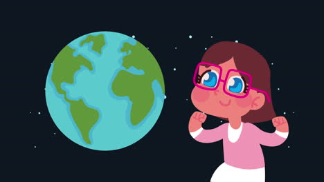 little girl with earth planet animation