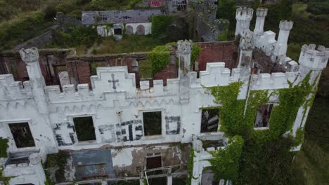 soldiers point house aerial view over ruined empty victorian castle mansion rooftop