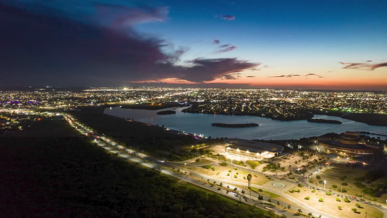 Reynosa Tamaulipas Mexico: Aerial Hyperlapse of Parque Cultural at Night