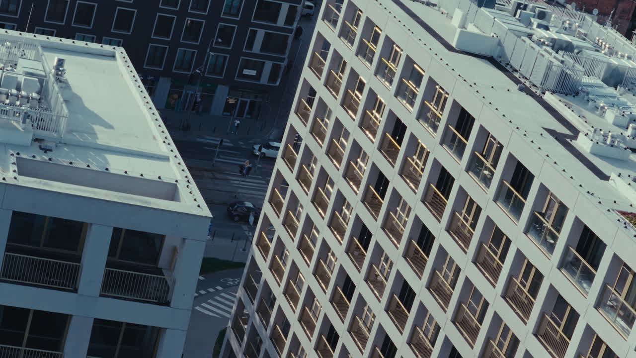 Cityscape view of modern apartment buildings and streets