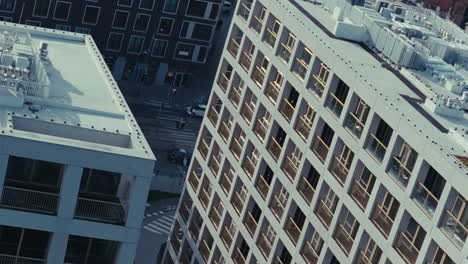 cityscape view of modern apartment buildings and streets