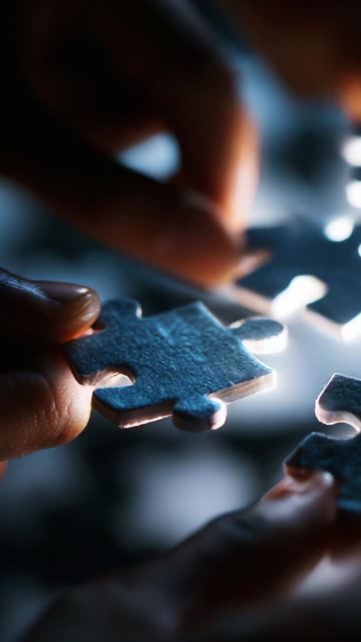 Intricate Hands Connecting Silver Puzzle Pieces in Soft Light, Capturing the Essence of Problem-Solving and Collaboration with a Touch of Artistic Flair