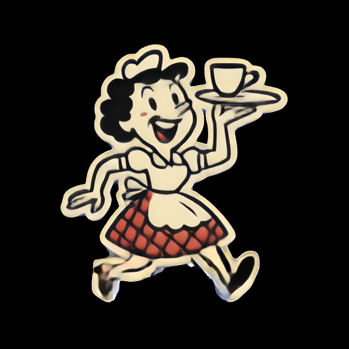 Cameriera in stile vintage animata che trasporta una tazza di caffè
