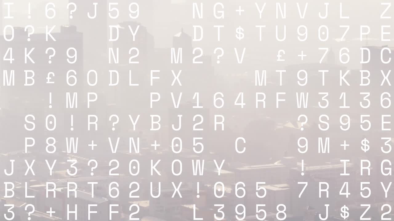 animación del procesamiento de datos frente a una vista aérea del paisaje urbano