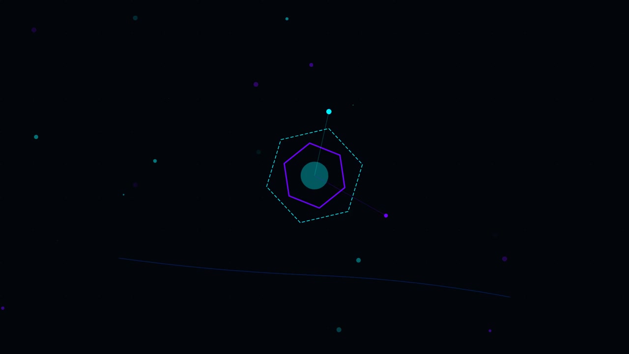 Motion Graphic Astratta di Esagono Rotante e Particelle Fluttuanti