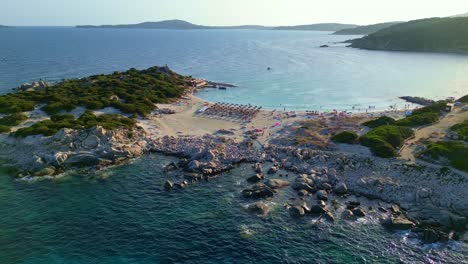 panoramic aerial view of punta molentis beach, villasimius, south sardinia, italy