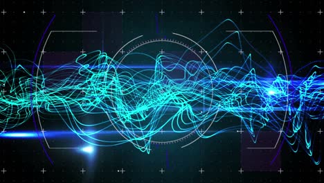 Animation-of-scope-scanning-and-blue-glowing-lines-over-markers-in-background