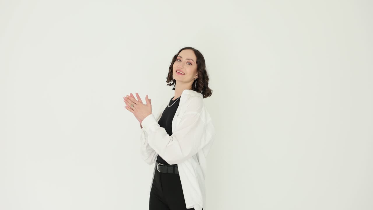Woman Clapping on White Background