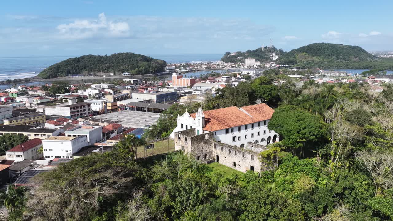 Monastery At Itanhaem In Sao Paulo Brazil. Touristic Attraction. Downtown Cityscape. Matrix Square. Monastery At Itanhaem In Sao Paulo Brazil. Beach Skyline