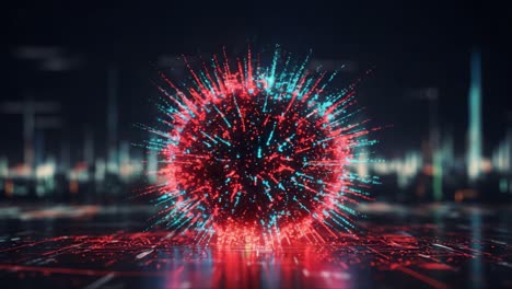 a vibrant glimpse into an abstract world of pulse and energy: visual representation of a digital sphere radiating colorful sparks