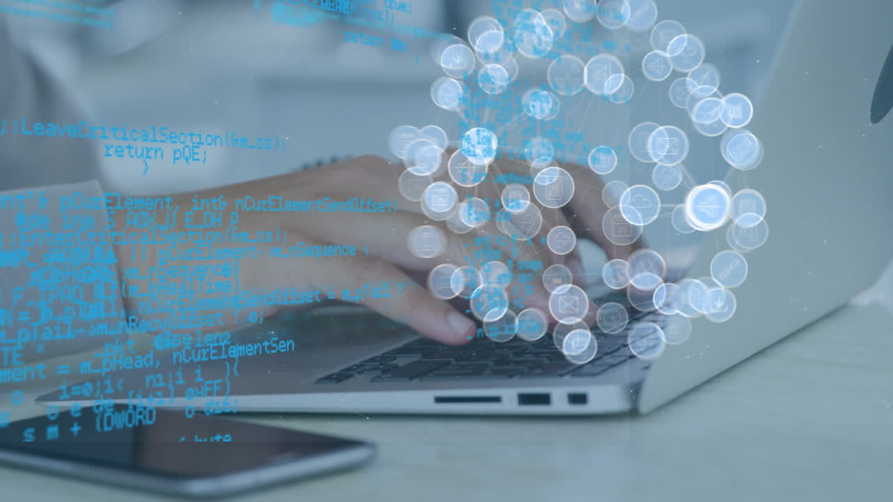 animación de la red de conexiones con el globo sobre el hombre caucásico usando computadora portátil