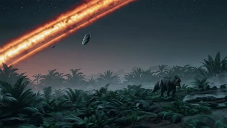 dinosaur and asteroid impact scene