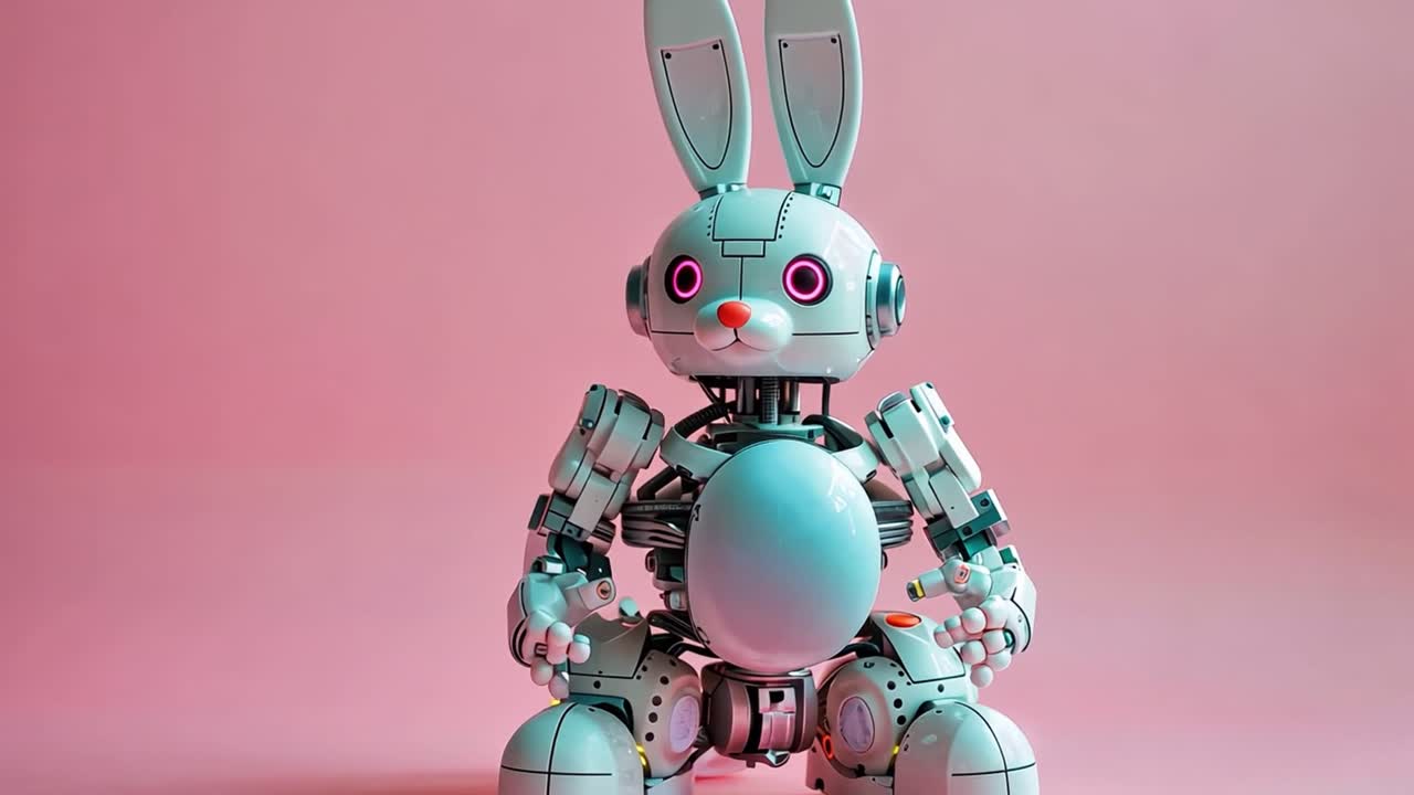 Coniglio robotico carino su sfondo rosa