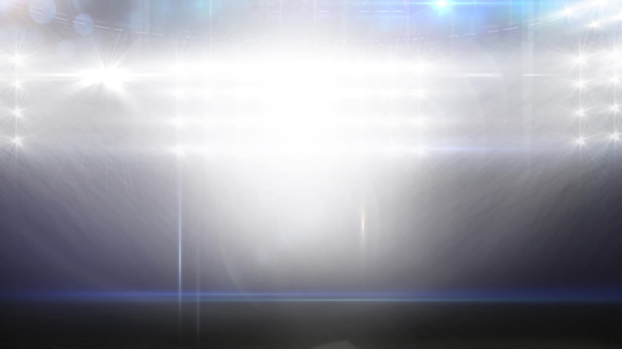 홍수 조명 스포츠 경기장에서 흐릿한 움직이는 불빛과 보케 빛 반점의 애니메이션