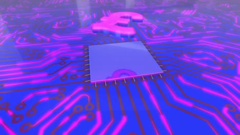 blue and pink rotating computer circuit board concept british pound loop 4k