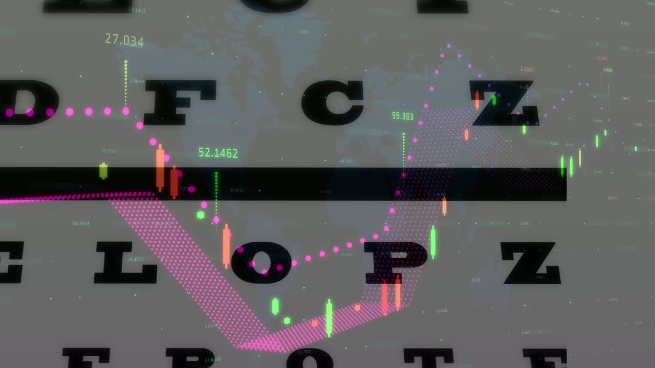 문자와 세계 지도에 대한 데이터 처리의 애니메이션