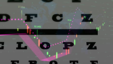 animación del procesamiento de datos sobre letras y mapa del mundo