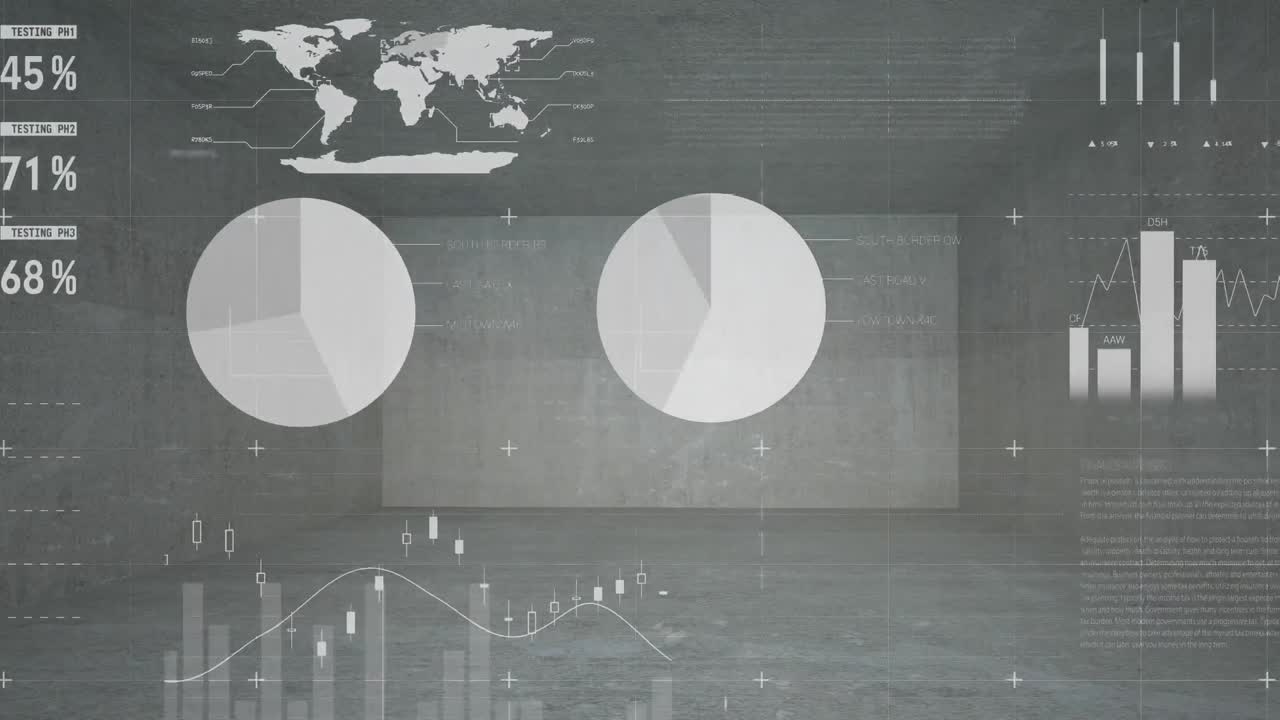 animación de estadísticas y procesamiento de datos en una oficina vacía