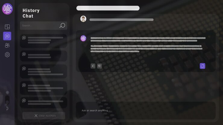 Animation of processor and ai chat on black background
