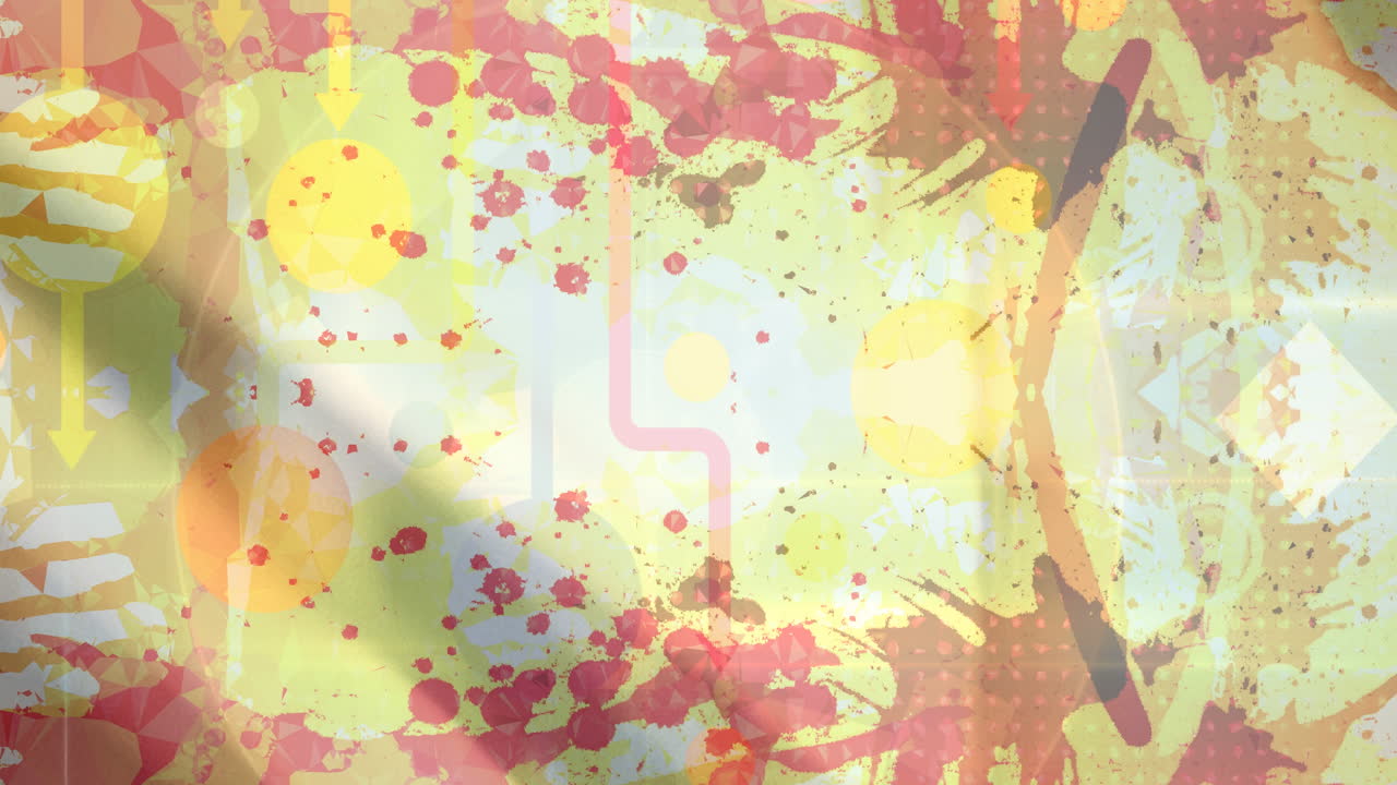 ⁇ 은 페인트 스플래치와 디지털 아이콘의 네트워크 배경에 창고에 대해