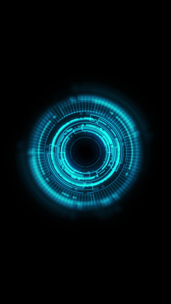 Cyan circular hud ring background with glowing interface layers dark black copy space and futuristic