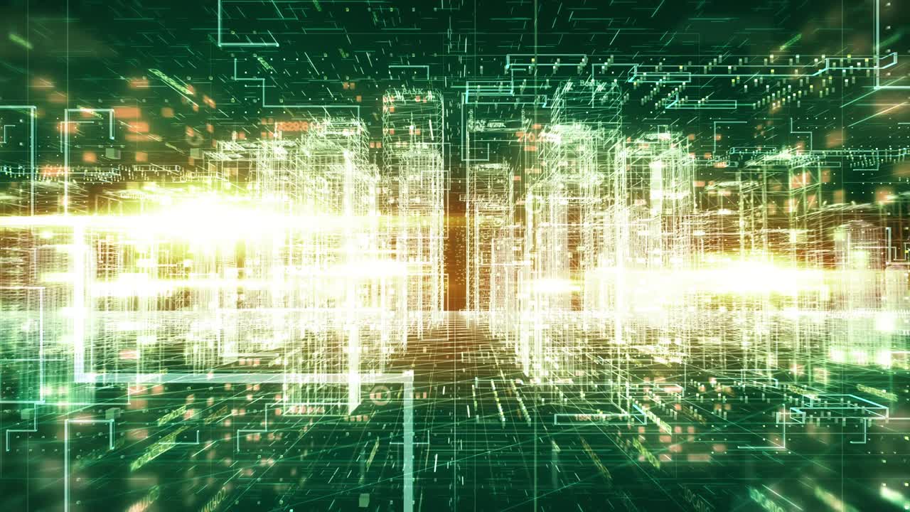 Futuristic Aerial Digital City Concept. Futuristic Matrix. Seamless Perfect Loop.