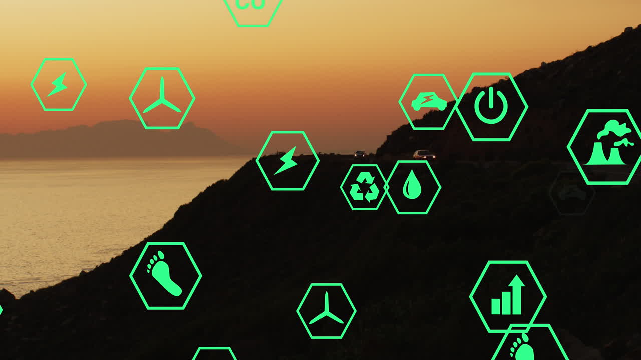 풍경 위의 지속가능성과 생태학 아이콘의 애니메이션