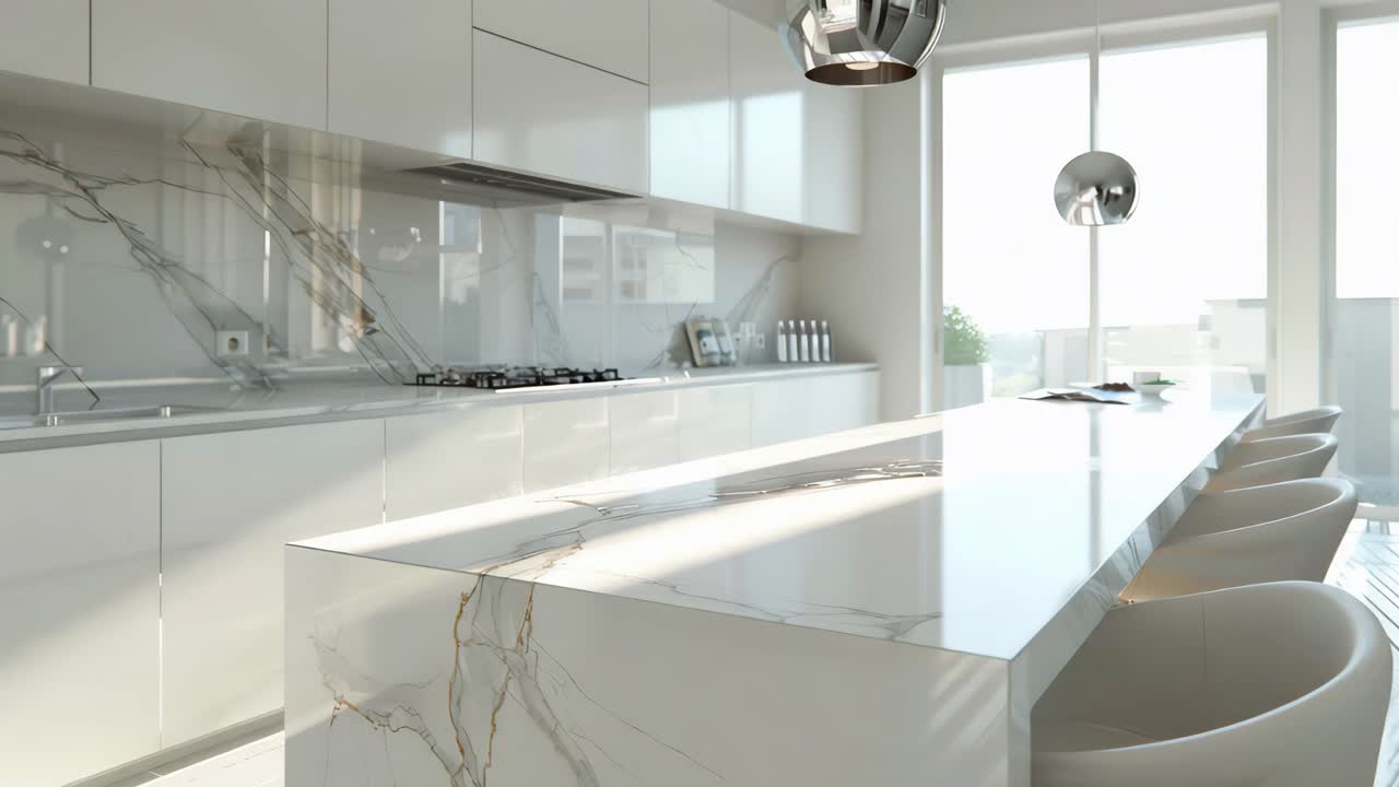 Interior Dapur Marmer Putih Modern