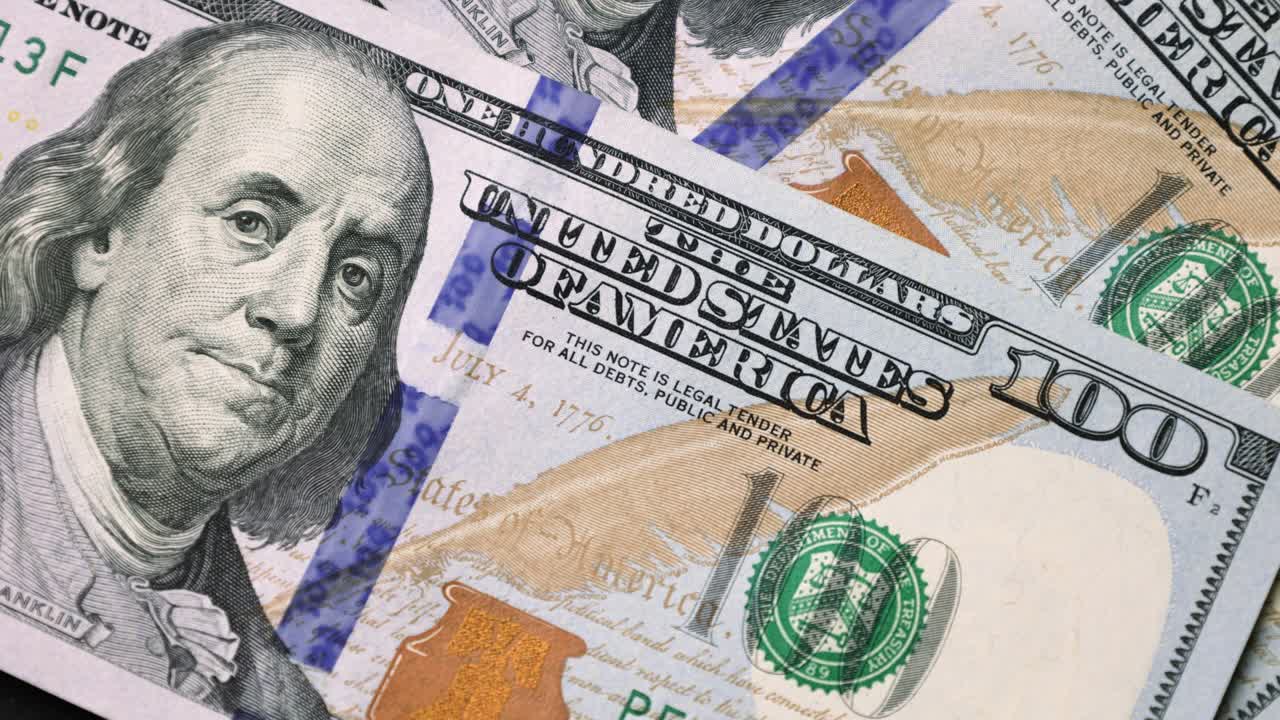 USD US dollar, banknotes, paper money, bills, 100 dollars, exchange rate, currency.