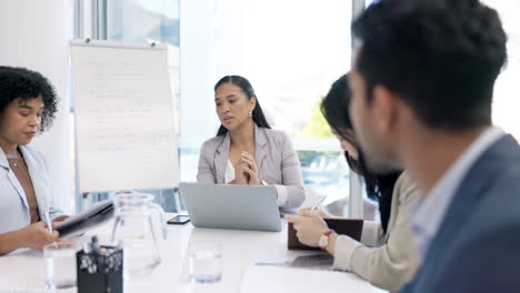 Reunión-De-Grupo,-Datos-Y-Mujer-De-Negocios