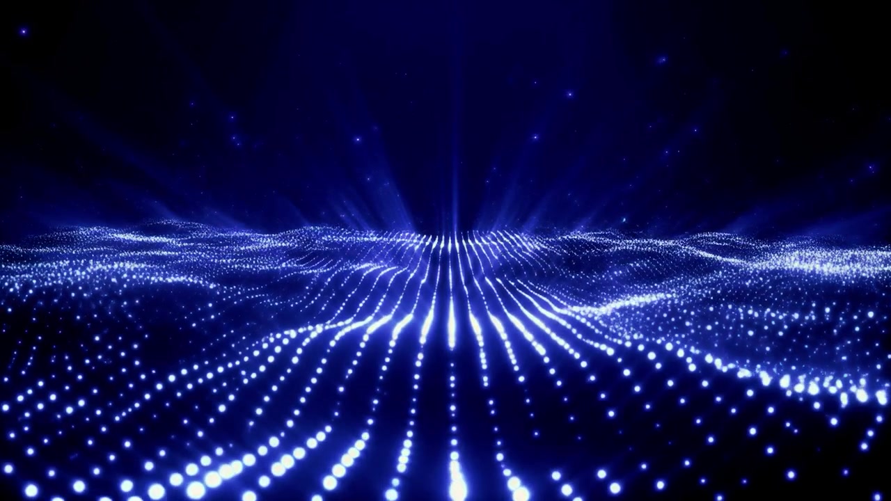Abstract Blue Digital Wave Particles Moving in Dark Space