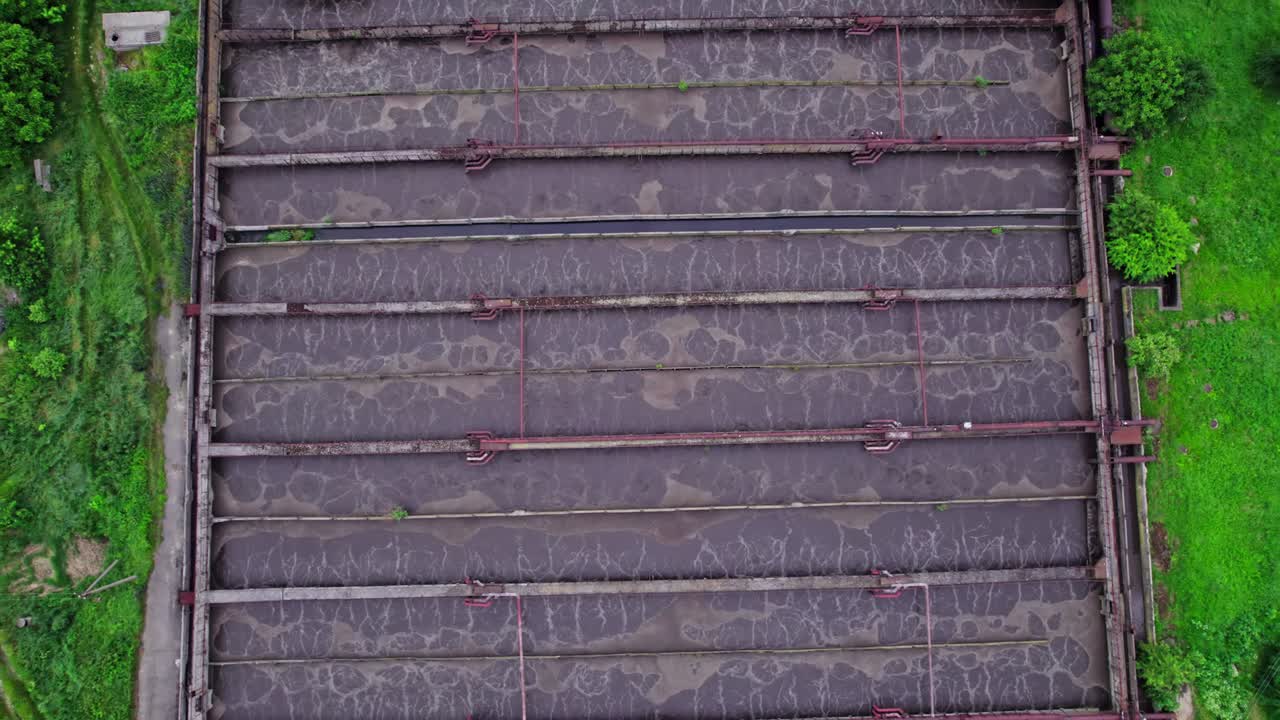 Aerial top view of sewage treatment plant