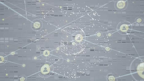 animación del globo hecha de conexiones sobre conexiones con iconos en fondo gris