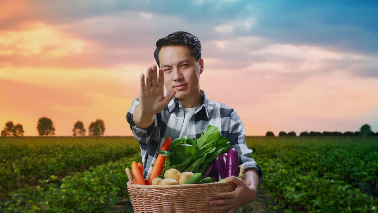 채소 바구니를 들고 있는 농부