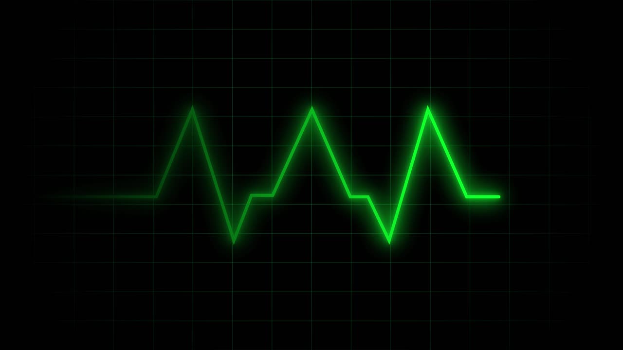 Linha de Batimento Cardíaco Verde Animada em Monitor Médico.
