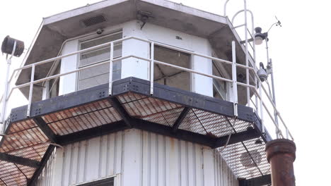 close-up of guard tower seen from low angle at eastern state penitentiary