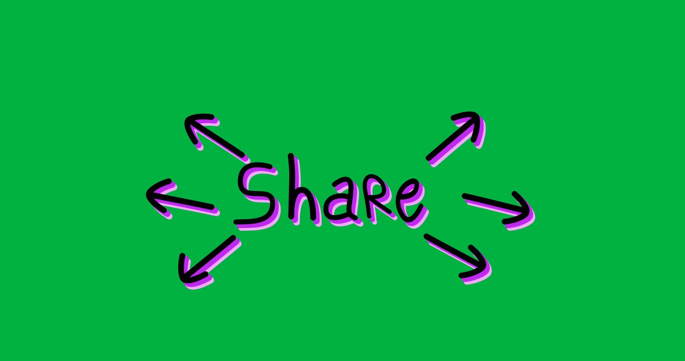 Dash popping, Share cycling hues, strokes forming arrows, radiating to show sharing on transparent
