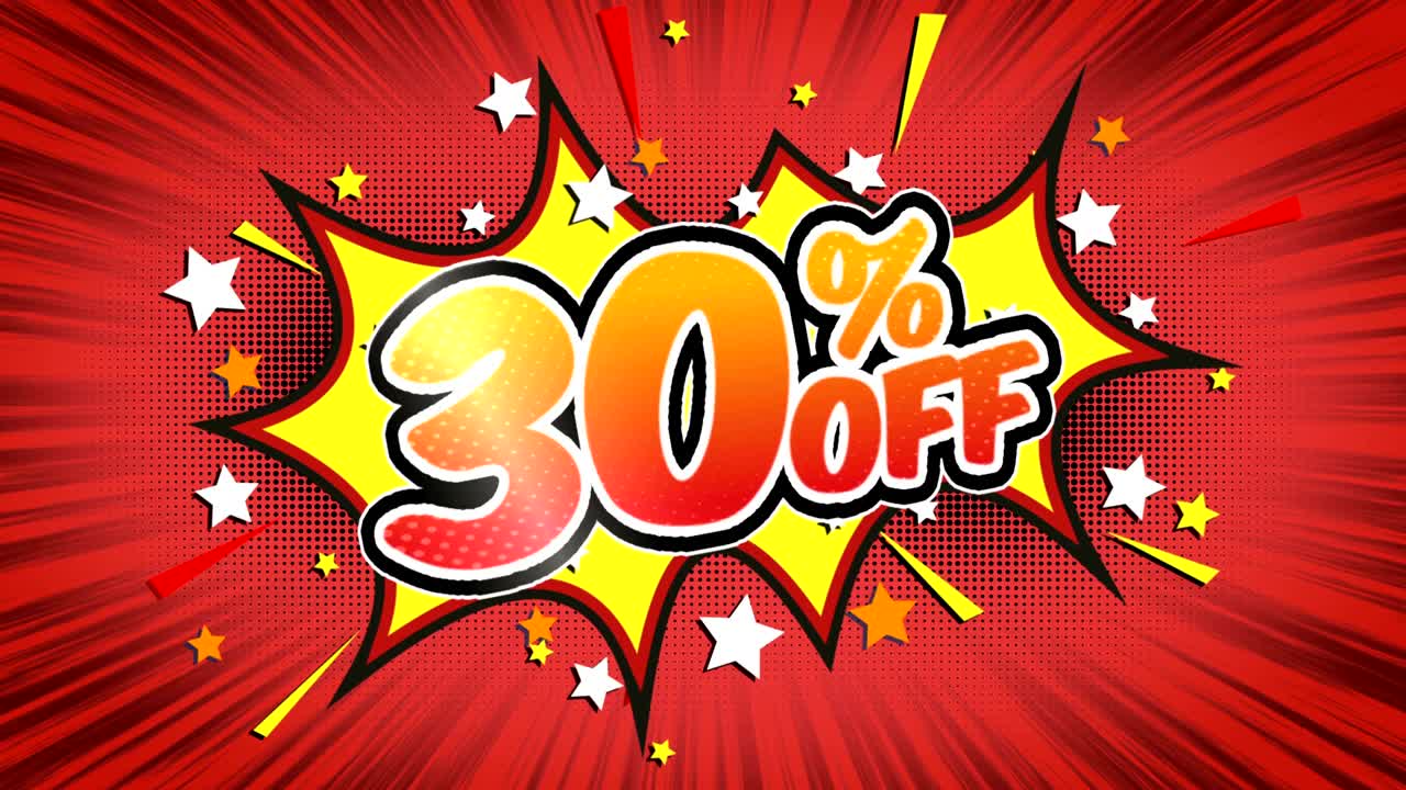 30% 할인 - 만화 스타일 텍스트