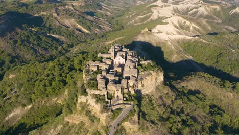 birds eye view of civita di bagnoregio, badland landscape