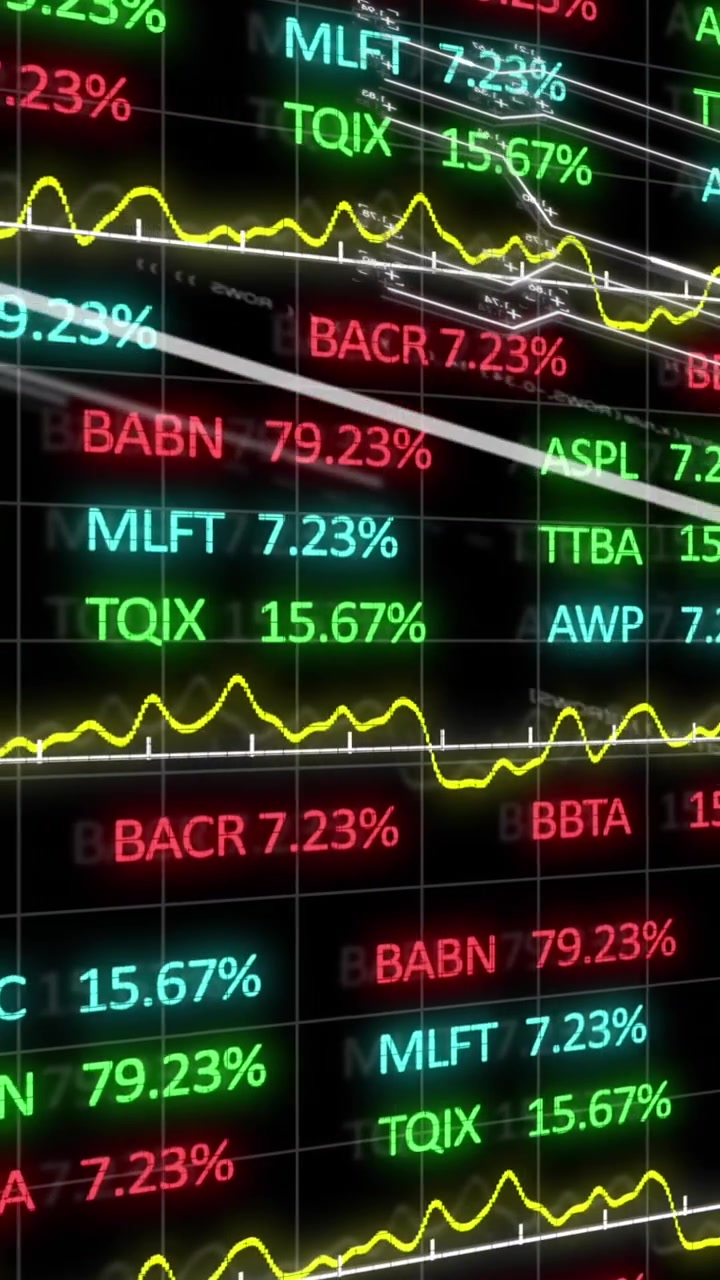 Animazione dell'elaborazione di dati finanziari su sfondo scuro