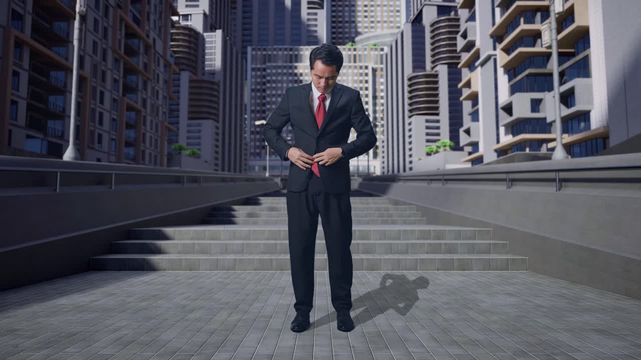 클래식 셔츠와 은 타이 버튼 재을 입은 아시아 사업가의 전체 몸체. 축제 행사, 비즈니스 회의 또는 도시에서 결혼식 드레싱