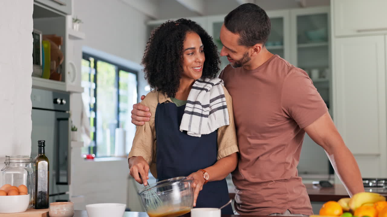Couple, hug and happy cooking in kitchen for love | Premium Stock Video ...