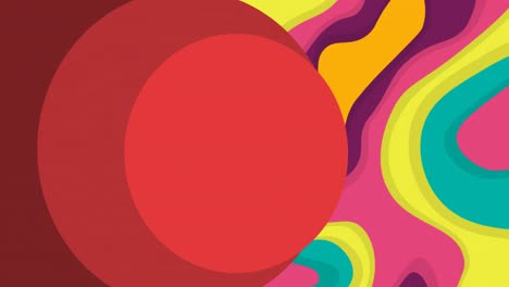 animation of red circles over colourful curved shapes in background