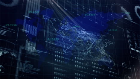 animación del procesamiento de datos sobre el mapa del mundo
