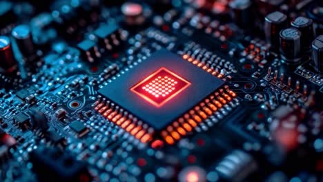 primer plano de un microchip en una placa de circuitos