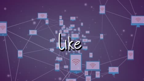 animation of like text over network of connections on black background