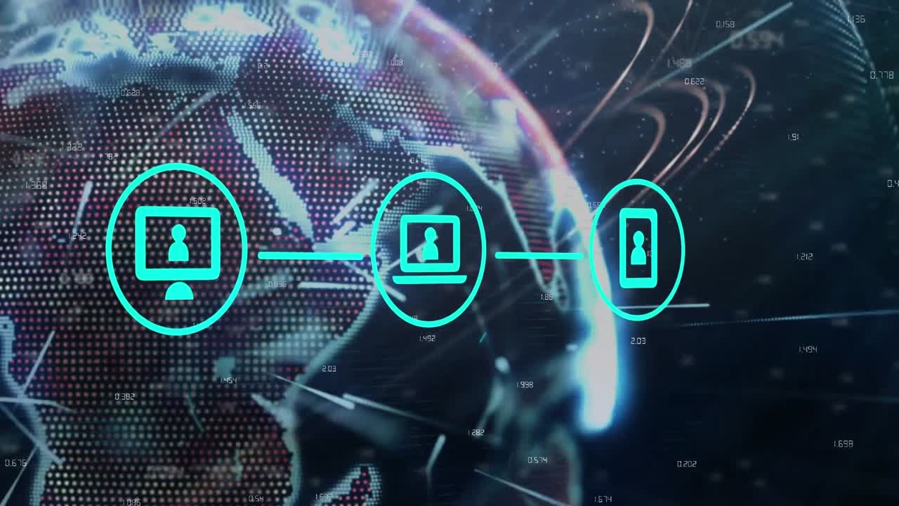animación del globo, iconos con procesamiento de datos.