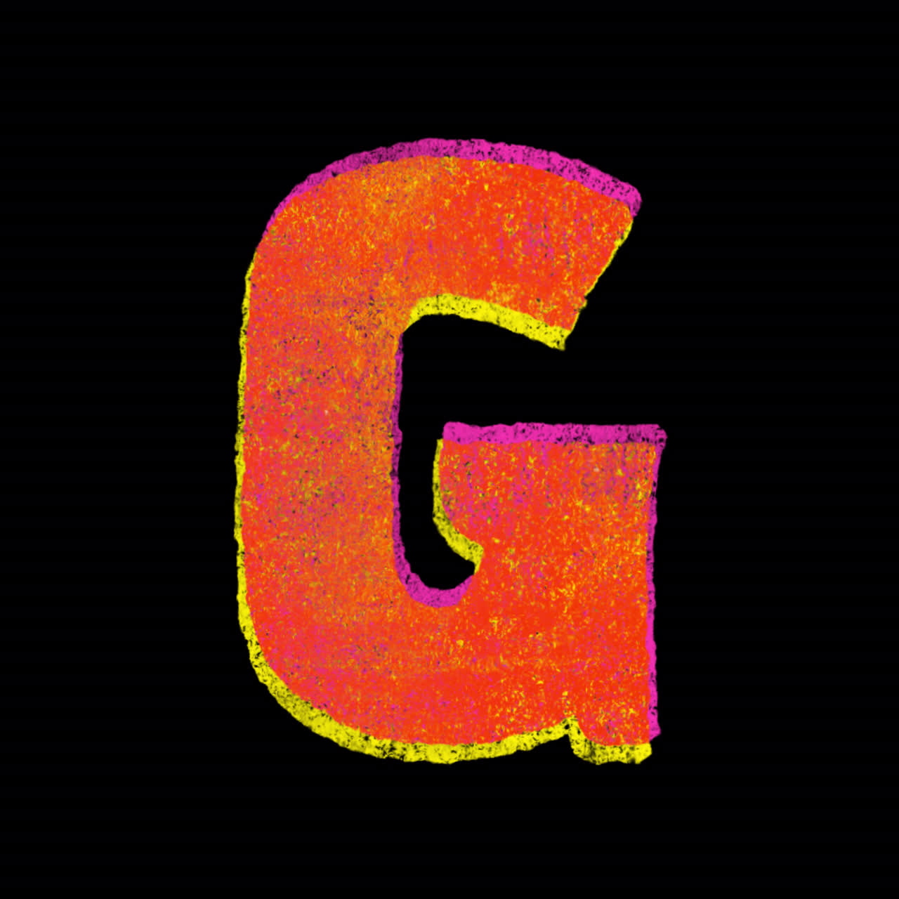 Lettera G animata con texture a pastello a cera su sfondo nero