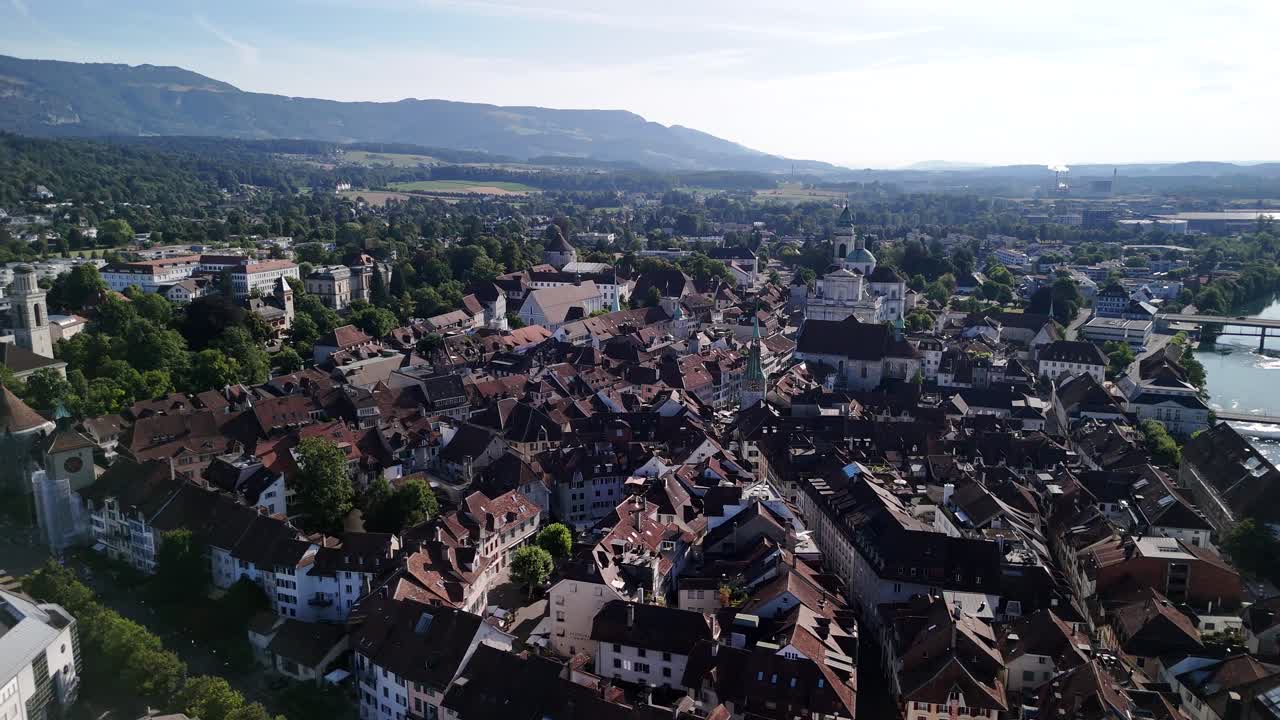 Solothurn medieval town Swiss Switzerland aerial drone Europe ancient city